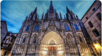 Barcelona cathedral at sunset with blue sky
